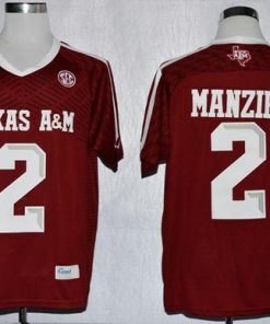 Aggies #2 Johnny Manziel Red New SEC Patch Stitched NCAA Jersey