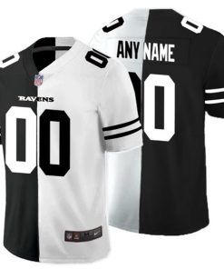 Men's Baltimore Ravens Custom Black White Split Limited Stitched Jersey