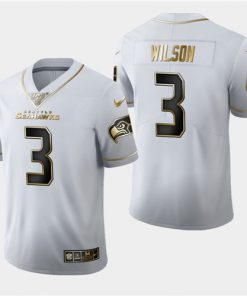 Men's Seattle Seahawks #3 Russell Wilson White 2019 100th Season Golden Edition Limited Stitched NFL Jersey