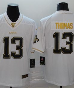 Men's New Orleans Saints #13 Michael Thomas White 2019 100th Season Golden Edition Limited Stitched NFL Jersey