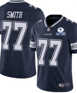 Men's Dallas Cowboys #77 Tyron Smith Navy With Est 1960 Patch Limited Stitched NFL Jersey