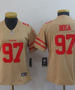 Women's NFL San Francisco 49ers #97 Nick Bosa 2019 Gold Inverted Legend Stitched NFL Jersey(Runs Small)