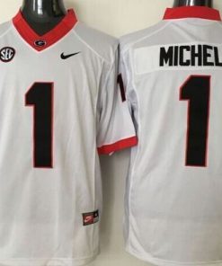 Bulldogs #1 Sony Michel White Limited SEC Patch Stitched NCAA Jersey