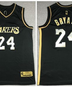 Men's Los Angeles Lakers #24 Kobe Bryant Black Gold Edition New Blue Silver Logo 2020-21 Stitched NBA Jersey