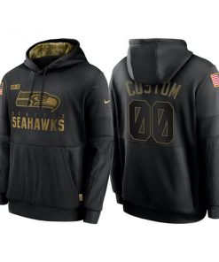 Men's Seattle Seahawks ACTIVE PLAYER Custom 2020 Black Salute To Service Sideline Performance Pullover NFL Hoodie