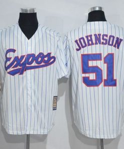 Mitchell And Ness Expos #51 Randy Johnson White Strip Throwback Stitched MLB Jersey