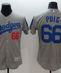 Dodgers #66 Yasiel Puig Grey Flexbase Authentic Collection Stitched MLB Jersey
