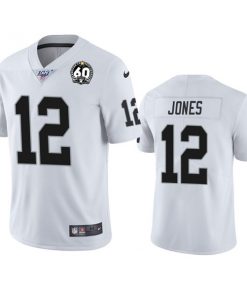Men's Oakland Raiders #12 Zay Jones White 100th Season With 60 Patch Vapor Limited Stitched NFL Jersey