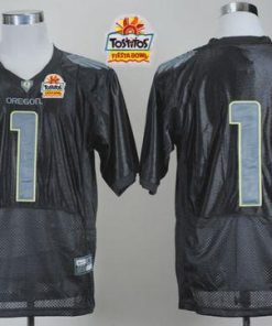 Ducks #1 Fan Black With PAC-12 Patch Tostitos Fiesta Bowl Stitched NCAA Jersey