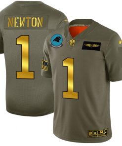 Men's Carolina Panthers #1 Cam Newton Olive/Gold 2019 Salute to Service Limited Stitched NFL Jersey