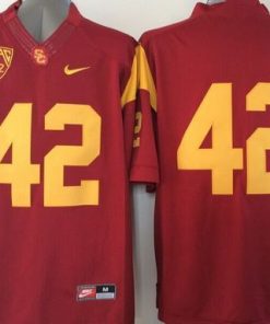Trojans #42 Ronnie Lott Red PAC-12 C Patch Stitched NCAA Jersey