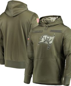 Men's Tampa Bay Buccaneers 2018 Olive Salute to Service Sideline Therma Performance Pullover Stitched  NFL Hoodie