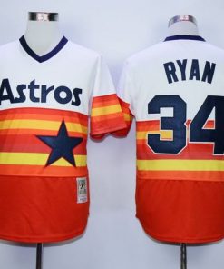 Mitchell and Ness Astros #34 Nolan Ryan White/Orange Stitched Throwback MLB Jersey