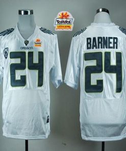 Ducks #24 Kenjon Barner White With PAC-12 Patch Tostitos Fiesta Bowl Stitched NCAA Jersey