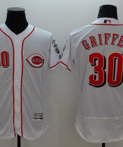 Reds #30 Ken Griffey White Flexbase Authentic Collection Stitched MLB Jersey