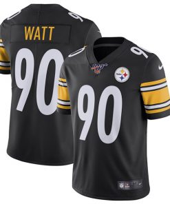 Men's Pittsburgh Steelers 100th #90 T. J. Watt Black Stitched NFL Vapor Untouchable Limited Jersey