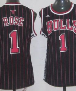 Bulls #1 Derrick Rose Black Strip Women's Fashion Stitched NBA Jersey