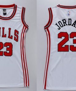 Bulls #23 Michael Jordan White Women's Dress Stitched NBA Jersey