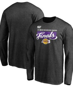 Men's Los Angeles Lakers Heather Charcoal 2020 Western Conference Champions Locker Room Long Sleeve NBA T-Shirt