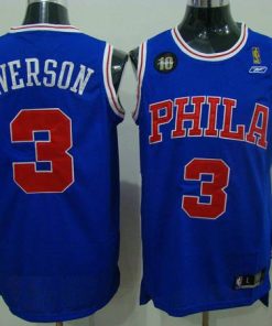 76ers #3 Allen Iverson Blue Reebok 10TH Throwback Stitched NBA Jersey