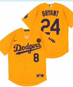 Men's Los Angeles Dodgers Gold #8 #24 Kobe Bryant KB Patch Stitched MLB Jersey