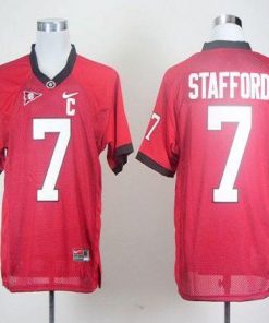 Bulldogs #7 Matthew Stafford Red With C Patch Stitched NCAA Jersey