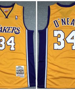 Men's Los Angeles Lakers #34 Shaquille O'Neal Gold 1999-00 Throwback Stitched NBA Jersey