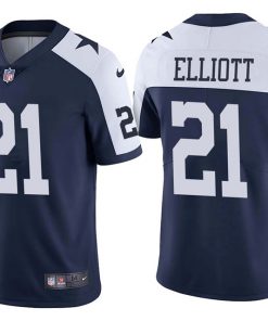 Men's Nike Dallas Cowboys #21 Ezekiel Elliott Navy Blue Thanksgiving Stitched NFL Vapor Untouchable Limited Throwback Jersey