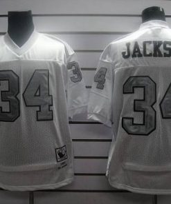Mitchell and Ness Raiders #34 Bo Jackson White Silver No. Stitched NFL Jersey