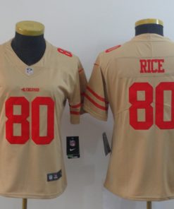Women's NFL San Francisco 49ers #80 Jerry Rice 2019 Gold Inverted Legend Stitched NFL Jersey(Runs Small)