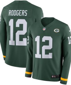 Men's Packers #12 Aaron Rodgers Green Therma Long Sleeve Stitched NFL Jersey