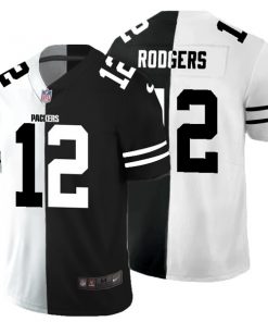 Men's Green Bay Packers #12 Aaron Rodgers Black White Split 2020 Stitched Jersey
