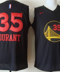 Men's Nike Golden State Warriors #35 Kevin Durant Black With Red Fashion Stitched NBA Jersey