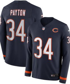 Men's Bears #34 Walter Payton Navy Therma Long Sleeve Stitched NFL Jersey
