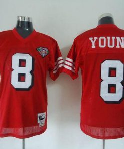 Mitchell And Ness 75TH 49ers #8 Steve Young Red Stitched Throwback NFL Jersey