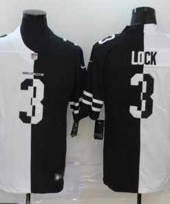 Men's Denver Broncos #3 Drew Lock Black White Split 2020 Stitched Jersey