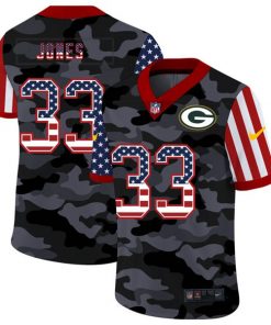 Men's Green Bay Packers #33 Aaron Jones 2020 Camo USA Flag Limited Stitched NFL Jersey