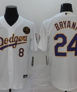 Men's Los Angeles Dodgers Front #8 Back #24 Kobe Bryant White 2020 KB Patch Cool Base Stitched MLB Jersey