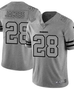 Men's Oakland Raiders #28 Josh Jacobs 2019 Gray Gridiron Team Logo Limited Stitched NFL Jersey
