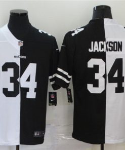 Men's Las Vegas Raiders #34 Bo Jackson Black White Split 2020 Stitched Jersey
