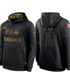 Men's Seattle Seahawks #12 Fan 2020 Black Salute to Service Sideline Performance Pullover Hoodie