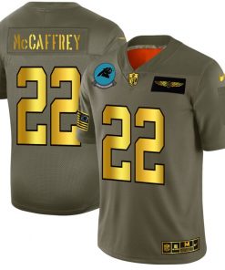 Men's Carolina Panthers #22 Christian McCaffrey Olive/Gold 2019 Salute to Service Limited Stitched NFL Jersey