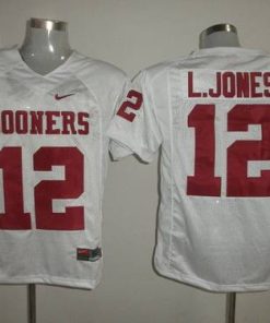 Sooners #12 Landy Jones White Stitched NCAA Jersey