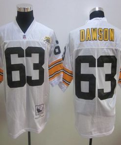 60TH Mitchell And Ness Steelers #63 Dermontti Dawson White Stitched NFL Jersey