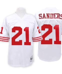 Mitchell and Ness 49ers #21 Deion Sanders Stitched White NFL Jersey