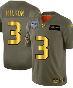 Men's Seattle Seahawks #3 Russell Wilson Olive/Gold 2019 Salute to Service Limited Stitched NFL Jersey