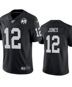 Men's Oakland Raiders #12 Zay Jones Black 100th Season With 60 Patch Vapor Limited Stitched NFL Jersey