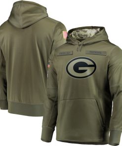 Men's Green Bay Packers 2018 Olive Salute to Service Sideline Therma Performance Pullover Stitched  NFL Hoodie