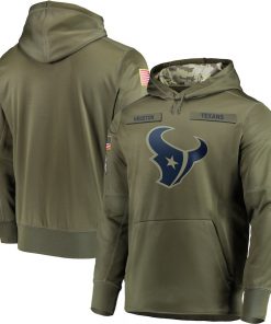 Men's Houston Texans 2018 Olive Salute to Service Sideline Therma Performance Pullover Stitched  NFL Hoodie