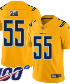Men's Los Angeles Chargers #55 Junior Seau 2019 Gold 100th Season Inverted Legend Stitched NFL Jersey